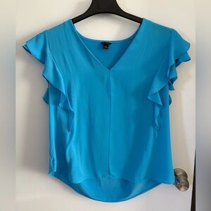Ann Taylor Vibrant Blue Ruffle Blouse
